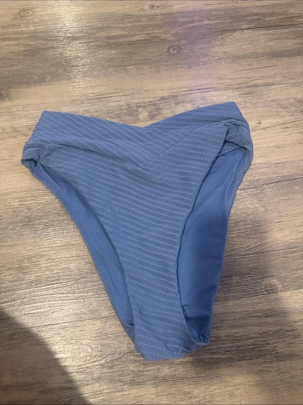 aerie Ribbed High-Cut Swim Bottoms in Slate Blue